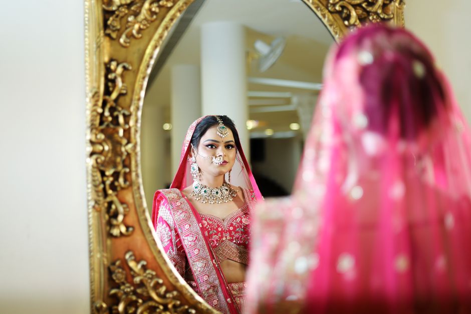 Bride getting ready with bridesmaids